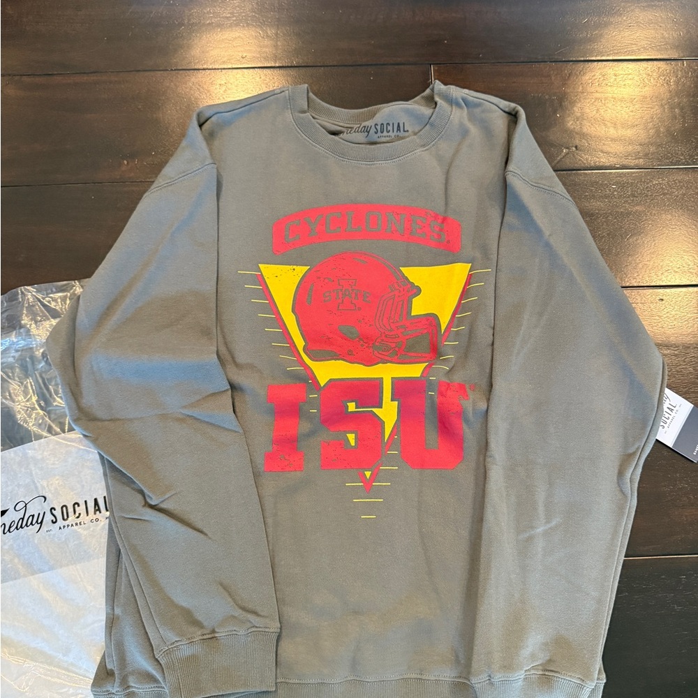 Gameday Social Iowa State Cyclones Gray Football Helmet Sweatshirt